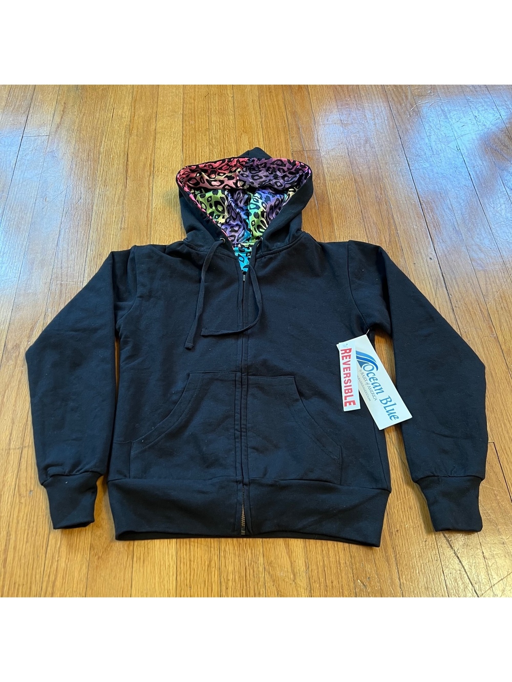 Y2K reversible rainbow cheetah print zip up hoodie